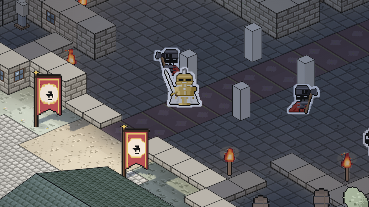 Castle guards in helms, breastplates and red capes with battleaxes