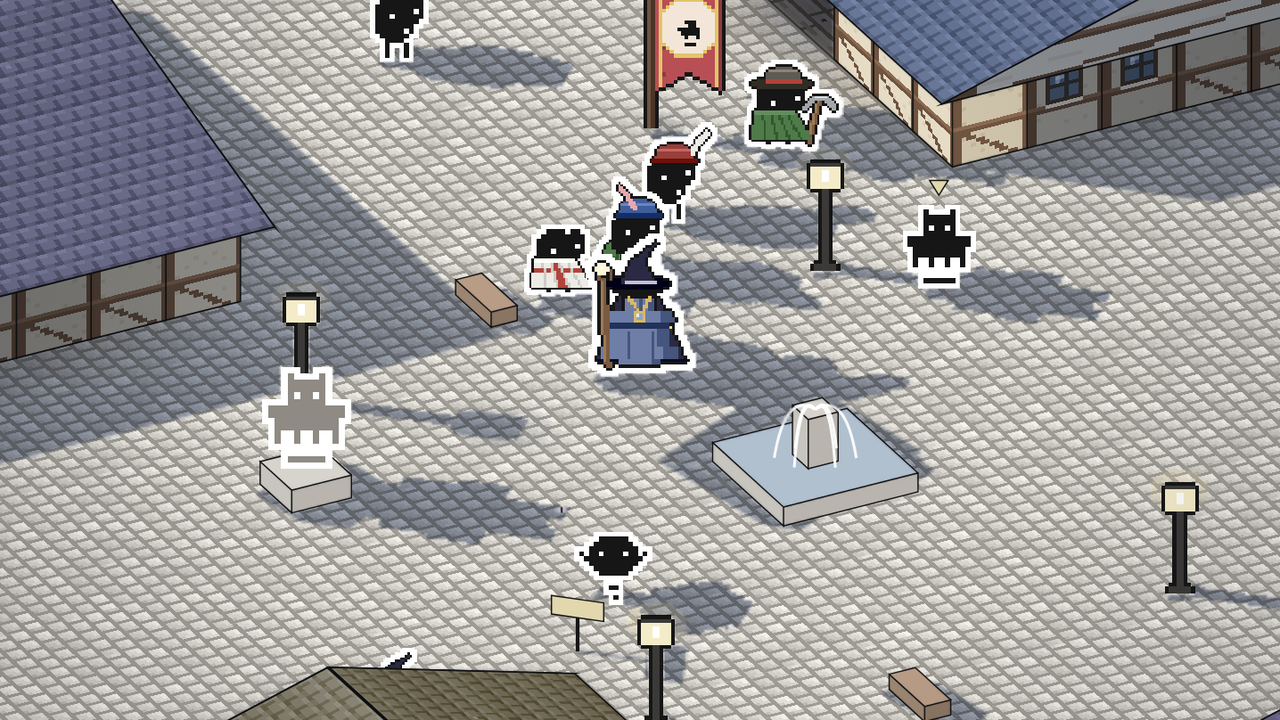 Villagers in Friendhollow in wizard hats, feathered caps and capes