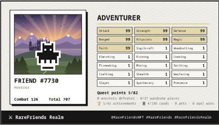 An adventurer card with the new Dawn backdrop: Dawnhold at sunrise