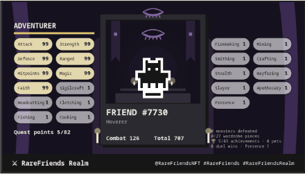 An adventurer card in the Order of Dusk's Vespers layout