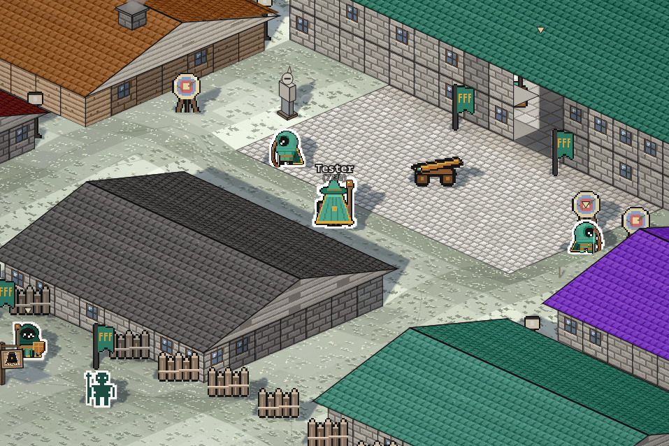 The FFF Fortress courtyard with its cannon, targets and the Wizard Tower